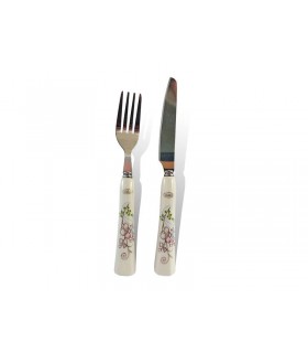 کارد و چنگال میوه خوری دسته سرامیکی MGS گل صورتی