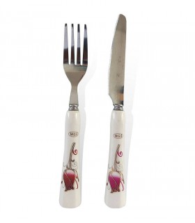 کارد و چنگال میوه خوری دسته سرامیکی MGS گل بنفش