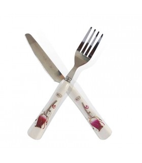 کارد و چنگال میوه خوری دسته سرامیکی MGS گل بنفش