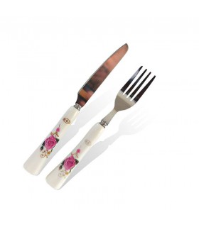 کارد و چنگال میوه خوری دسته سرامیکی MGS گل رز