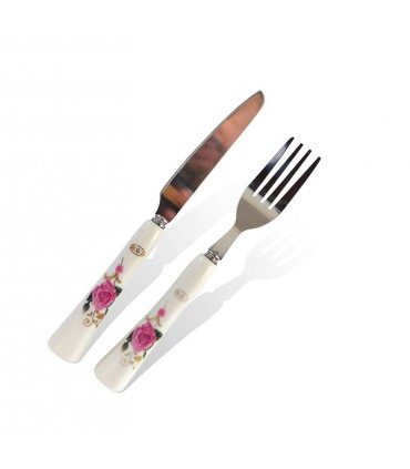 کارد و چنگال میوه خوری دسته سرامیکی MGS گل رز