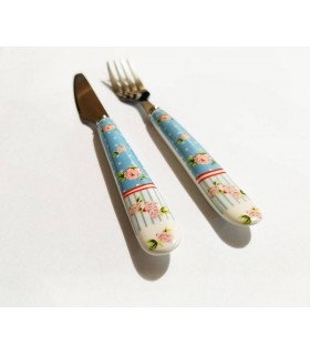 کارد و چنگال دسته سرامیکی طرح آنجل رنگ آبی