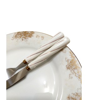 کارد و چنگال میوه خوری دسته سرامیکی طرح پیچکی