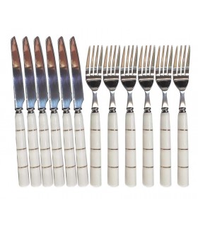 کارد چنگال میوه خوری 12 پارچه دسته سرامیکی طرح خطی