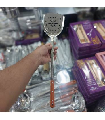 کفگیر استیل دسته چوبی بلند