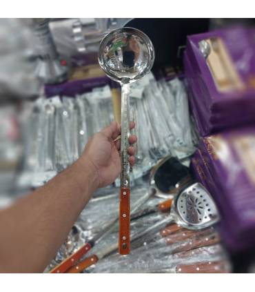 ملاقه استیل دسته چوبی بلند