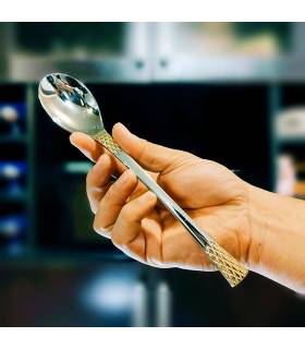 سرویس قاشق و چنگال یونیک مدل آناناسی نیمه طلایی روشن دهنه اروپایی سرویس قاشق و چنگال یونیک مدل آناناسی نیمه طلایی روشن دهنه اروپایی