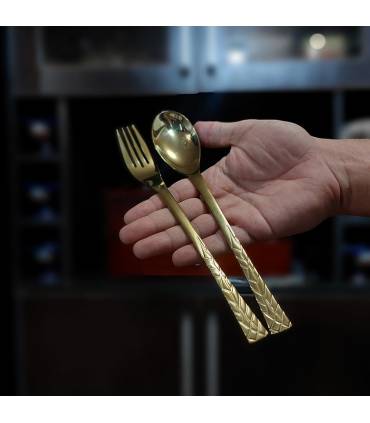 سرویس قاشق چنگال 120 پارچه دهنه اروپایی طلایی یونیک طرح لوکا