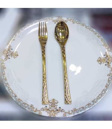 سرویس قاشق چنگال 120 پارچه دهنه اروپایی طلایی یونیک طرح لوکا