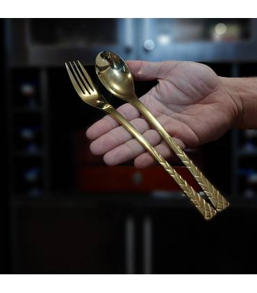 سرویس قاشق چنگال 120 پارچه دهنه اروپایی طلایی یونیک طرح لوکا
