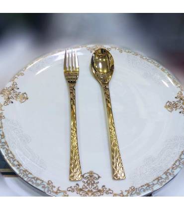 سرویس قاشق چنگال 120 پارچه دهنه اروپایی طلایی یونیک طرح لوکا