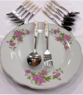 قاشق و چنگال دسته سرامیکی طرح گل دار قاشق و چنگال دسته سرامیکی طرح گل دار