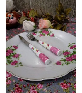 کارد و چنگال دسته سرامیکی طرح گل صورتی کارد و چنگال دسته سرامیکی طرح گل صورتی